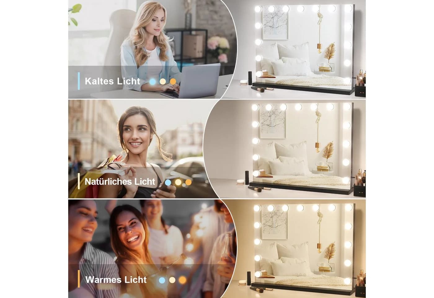Dripex Schminkspiegel Hollywood mit LED-Beleuchtung und Dimmfunktion