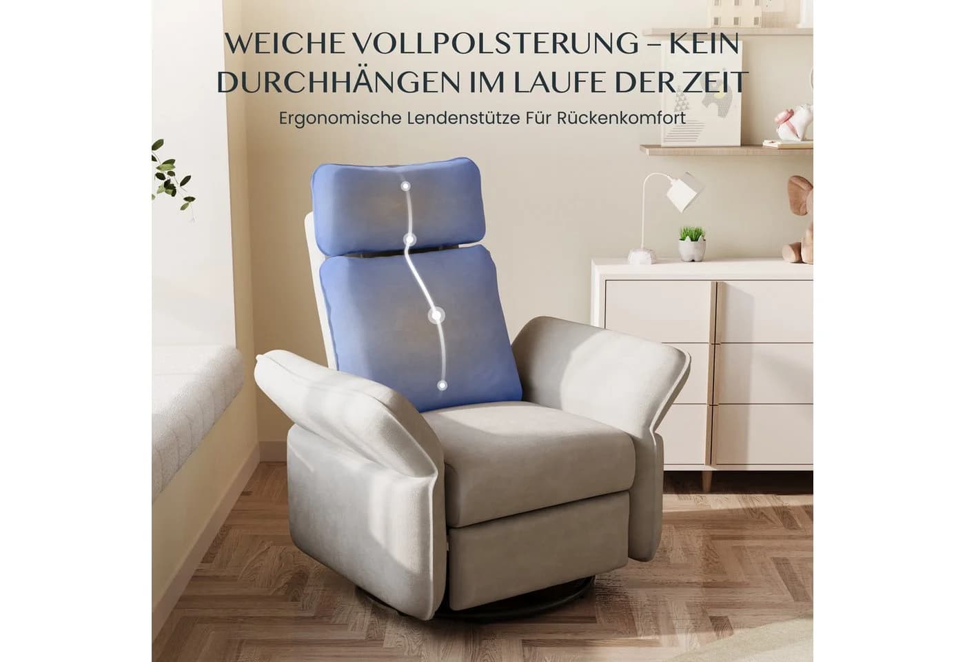FLEXISPOT Relaxsessel Grau 3D-Kopfstütze 180-225° Armlehnen