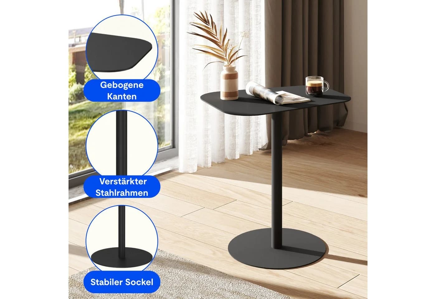 FLEXISPOT Beistelltisch Stahl Schwarz 20 kg Tragkraft