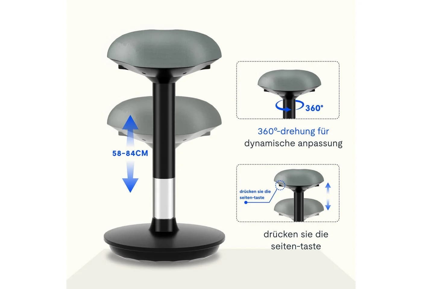 FLEXISPOT Drehhocker BH4 Grau mit Gummifuß und Höhenverstellung