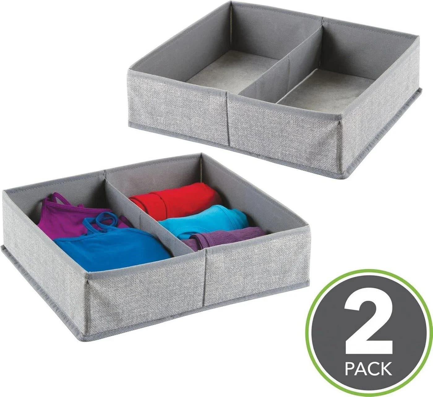 mDesign Aufbewahrungssystem 2er-Set Stoffbox grau mit 2 Fächern
