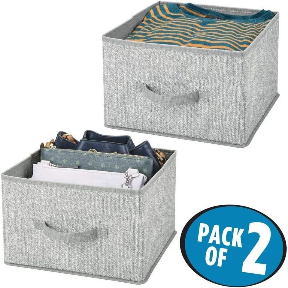 mDesign Aufbewahrungsbox 2er-Set Grau Kunstfaser mit Griff