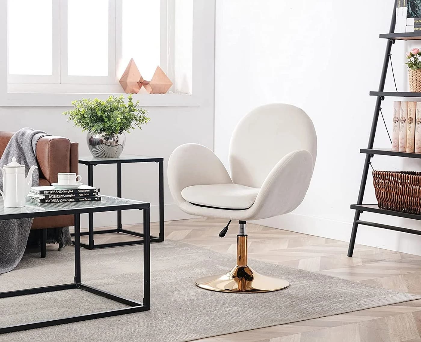 WAHSON OFFICE CHAIRS Loungesessel Samt Drehstuhl höhenverstellbar Beige