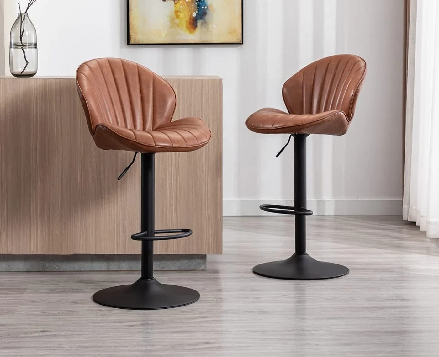 WAHSON OFFICE CHAIRS Barhocker 2er Set Barstuhl Bistrohocker mit Lehne Braun