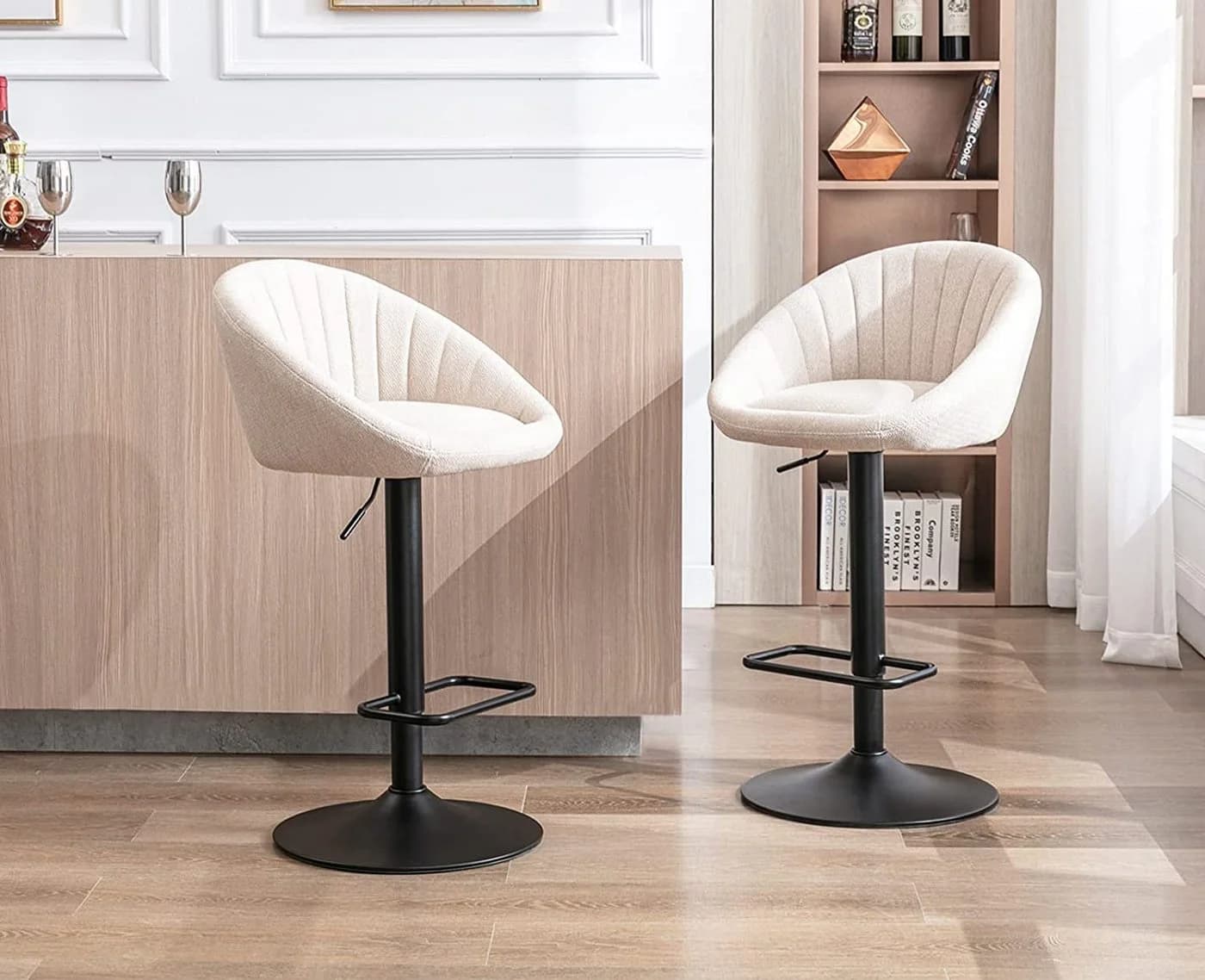 WAHSON OFFICE CHAIRS Barhocker höhenverstellbar drehbar Beige 2er Set