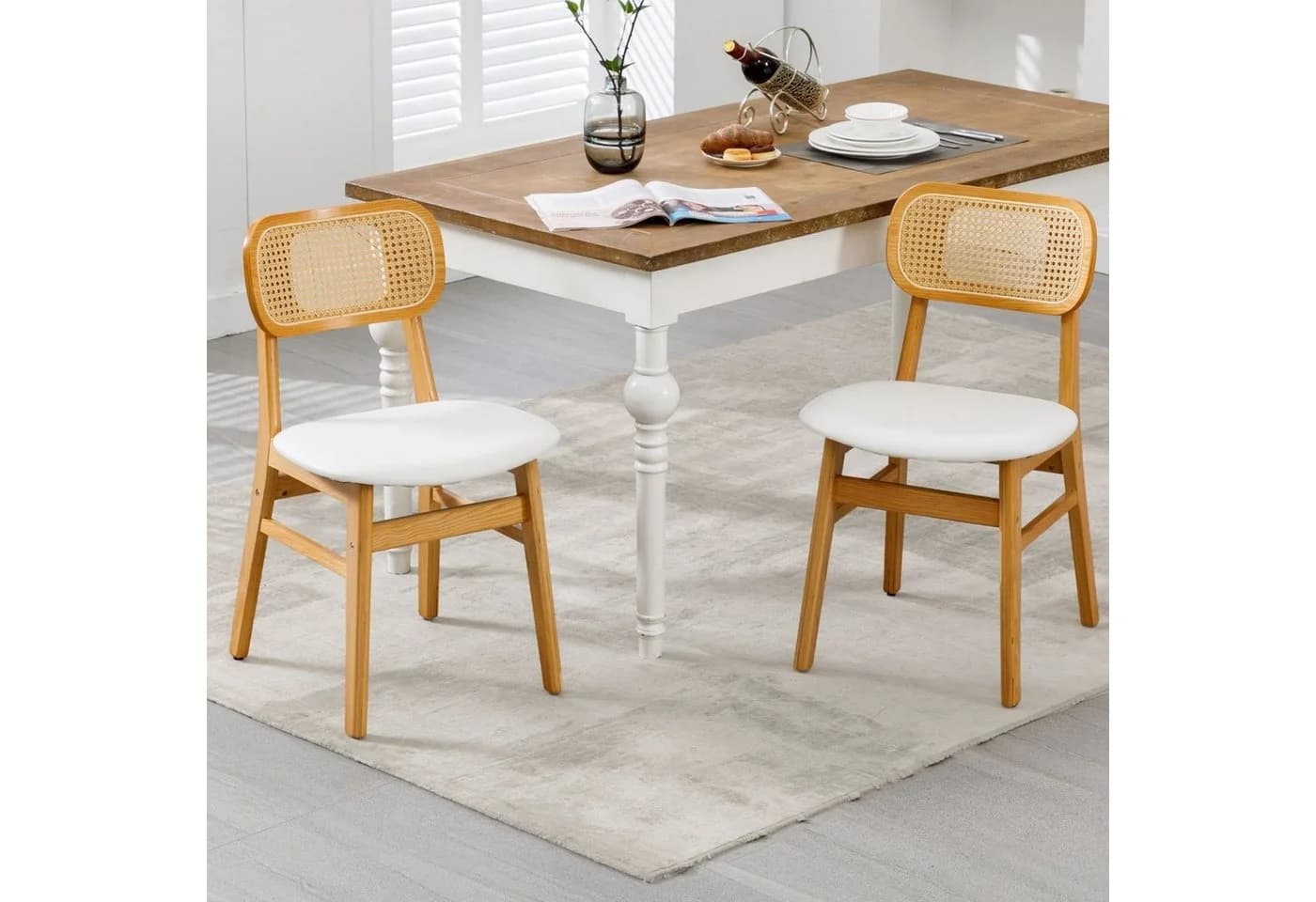 WAHSON OFFICE CHAIRS Esszimmerstuhl Rattansessel 2/4er Set Küchenstuhl Weiß