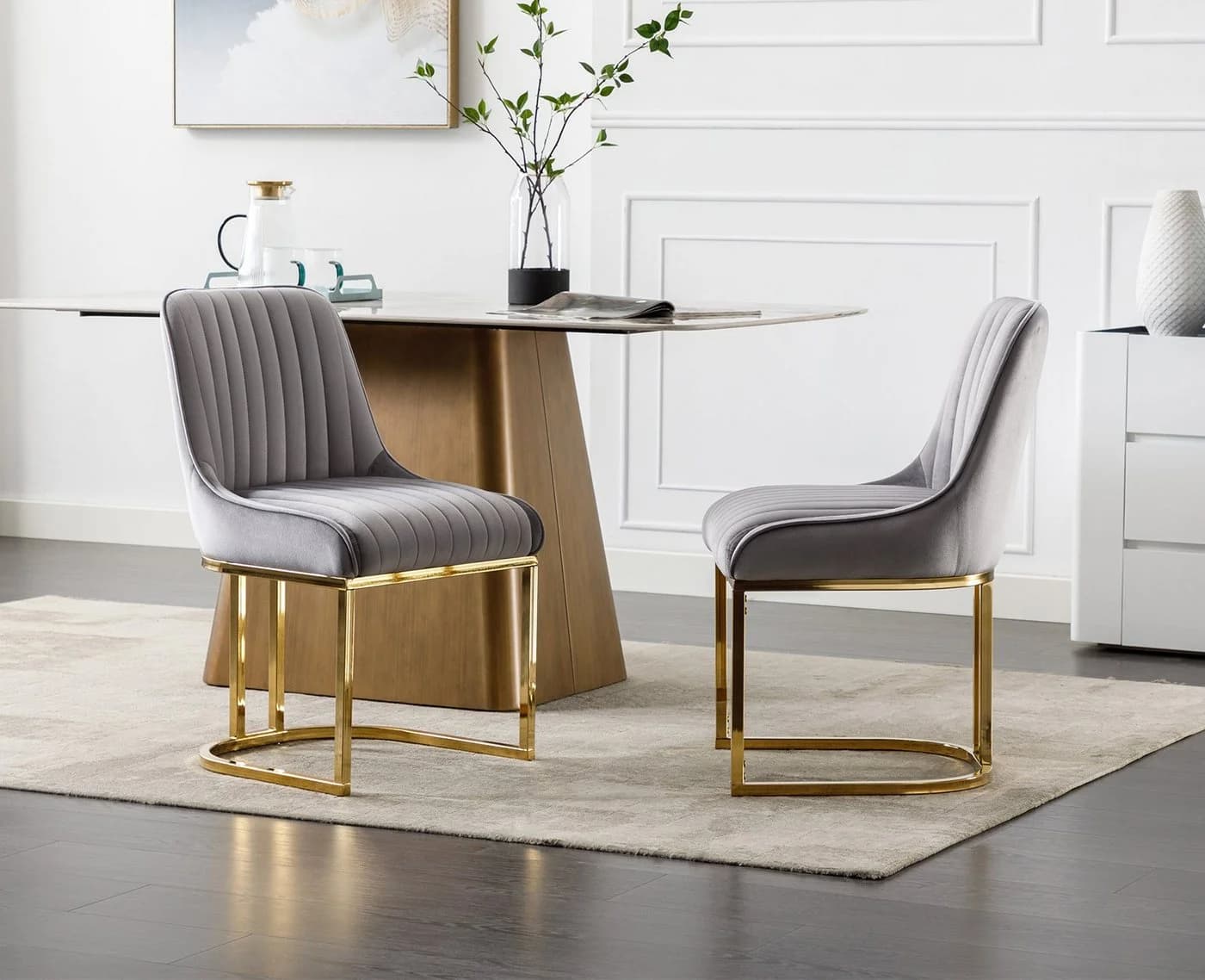 WAHSON OFFICE CHAIRS Esszimmerstuhl 2er Set Grau Gold Samt
