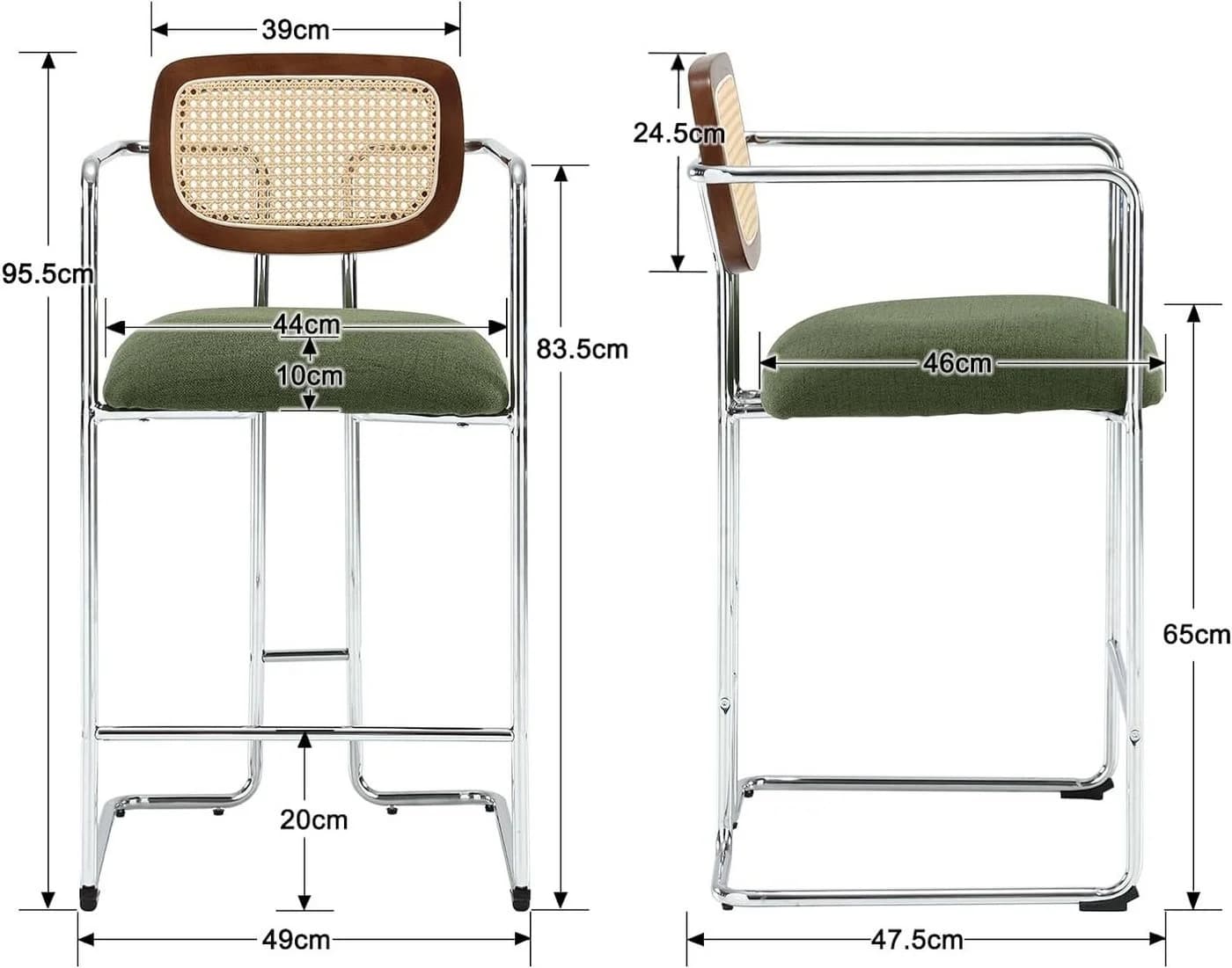 WAHSON OFFICE CHAIRS Barhocker 2er Set Grün Rattan Küchenhocker