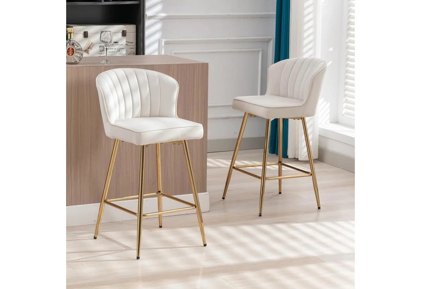 WAHSON Office Chairs Barhocker 2er-Set PU-Leder Metallbeine