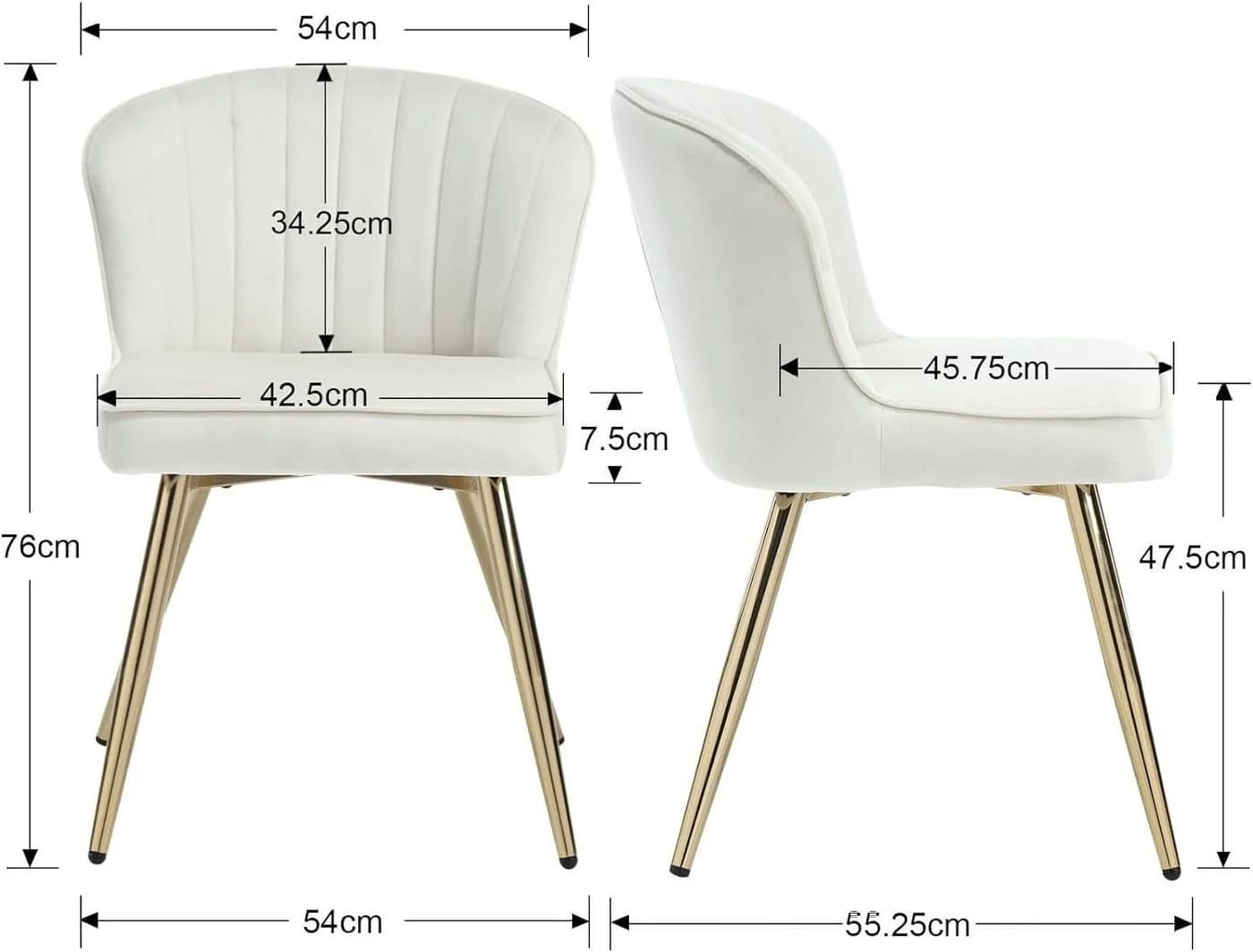 WAHSON OFFICE CHAIRS Esszimmerstuhl 2er Set Beige Küchenstuhl mit goldenem Fuß