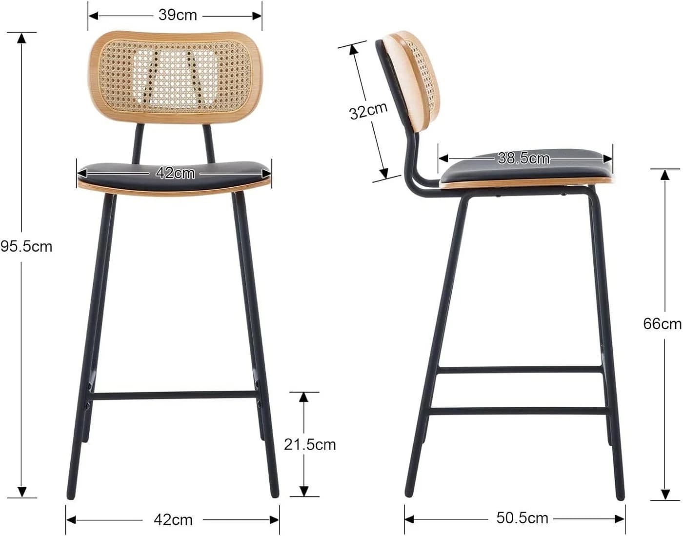 WAHSON OFFICE CHAIRS Barhocker 2er Set Schwarz Metall Kunstleder