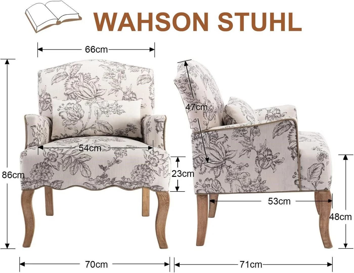 WAHSON OFFICE CHAIRS Retro Sessel aus Leinen mit Massivholzbeinen Beige
