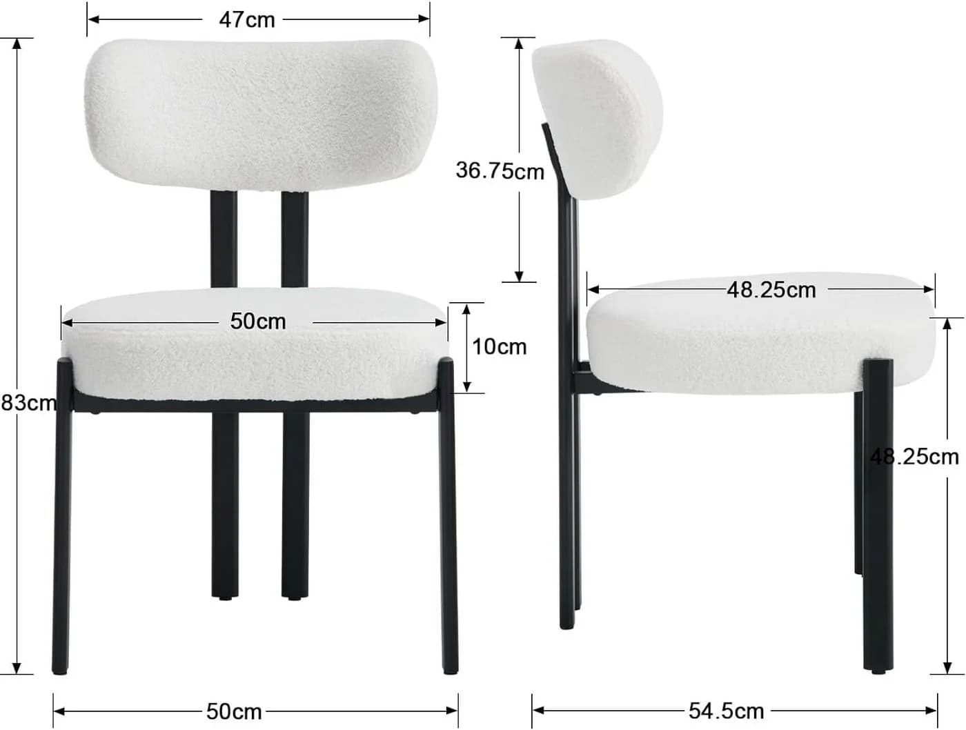 WAHSON OFFICE CHAIRS Esszimmerstuhl 2er Set Weiß Teddystoff Metallbeine