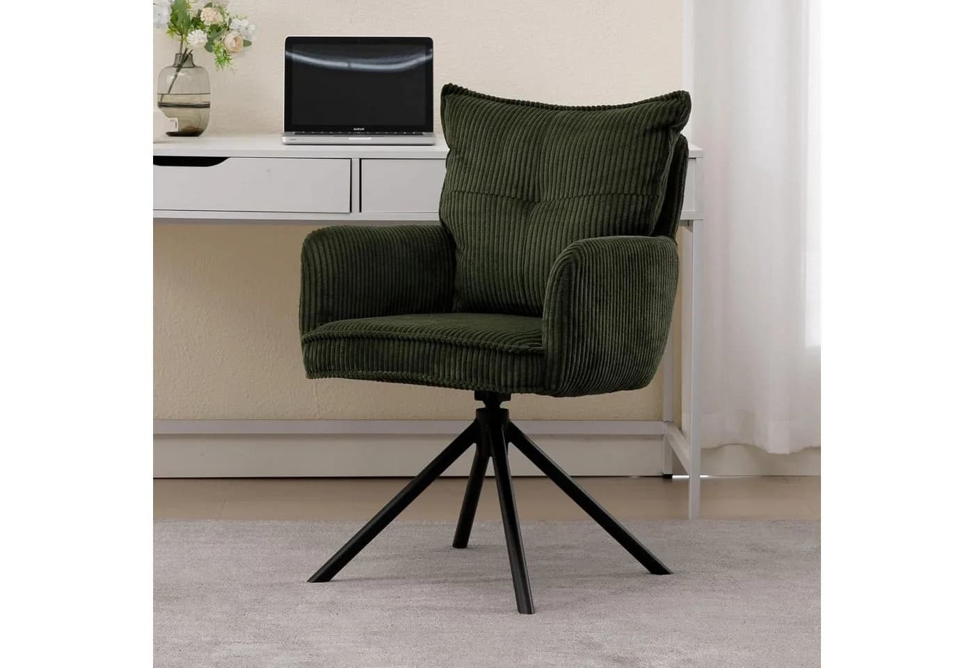 WAHSON OFFICE CHAIRS Bürostuhl Kordsamt Grün Ergonomisch 360° Drehbar