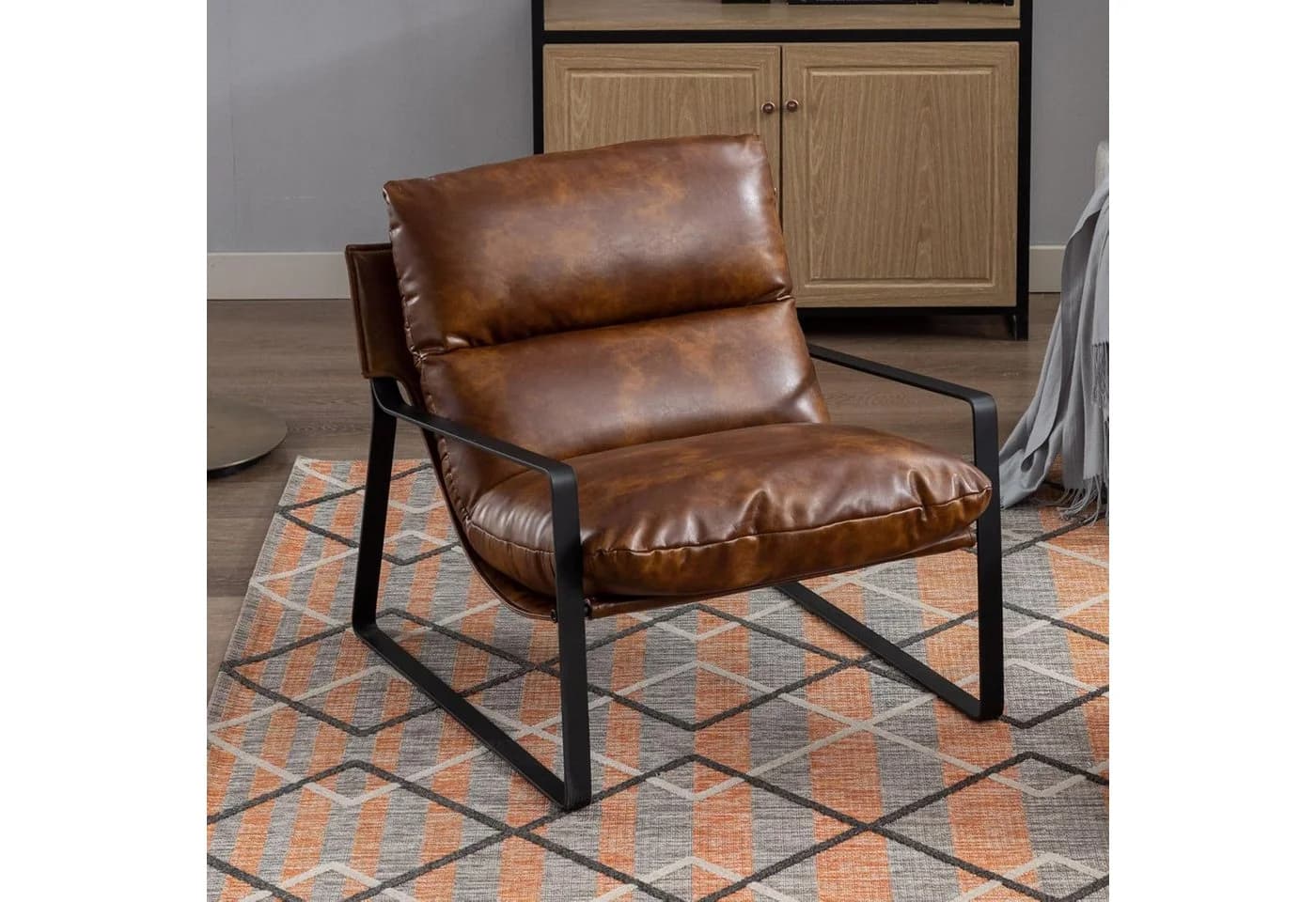 WAHSON Loungesessel Moderner PU-Leder/Chenille Ohrensessel Braun