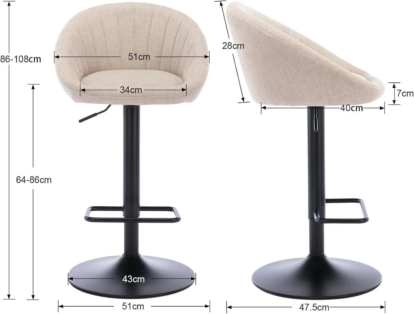 CHAIRUS Barhocker 2er Set Beige Drehhocker mit Rückenlehne