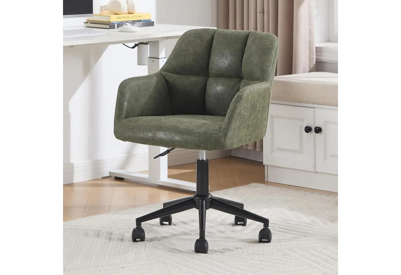 WAHSON Bürostuhl Samt/PU-Leder Grün Drehstuhl mit Metallgestell