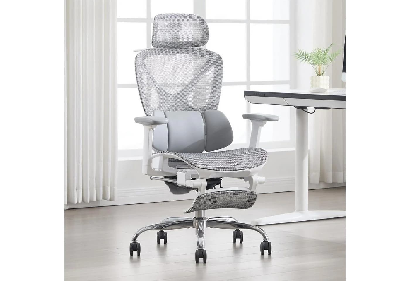 WAHSON Ergonomischer Bürostuhl mit Fußstütze & 3D-Mesh