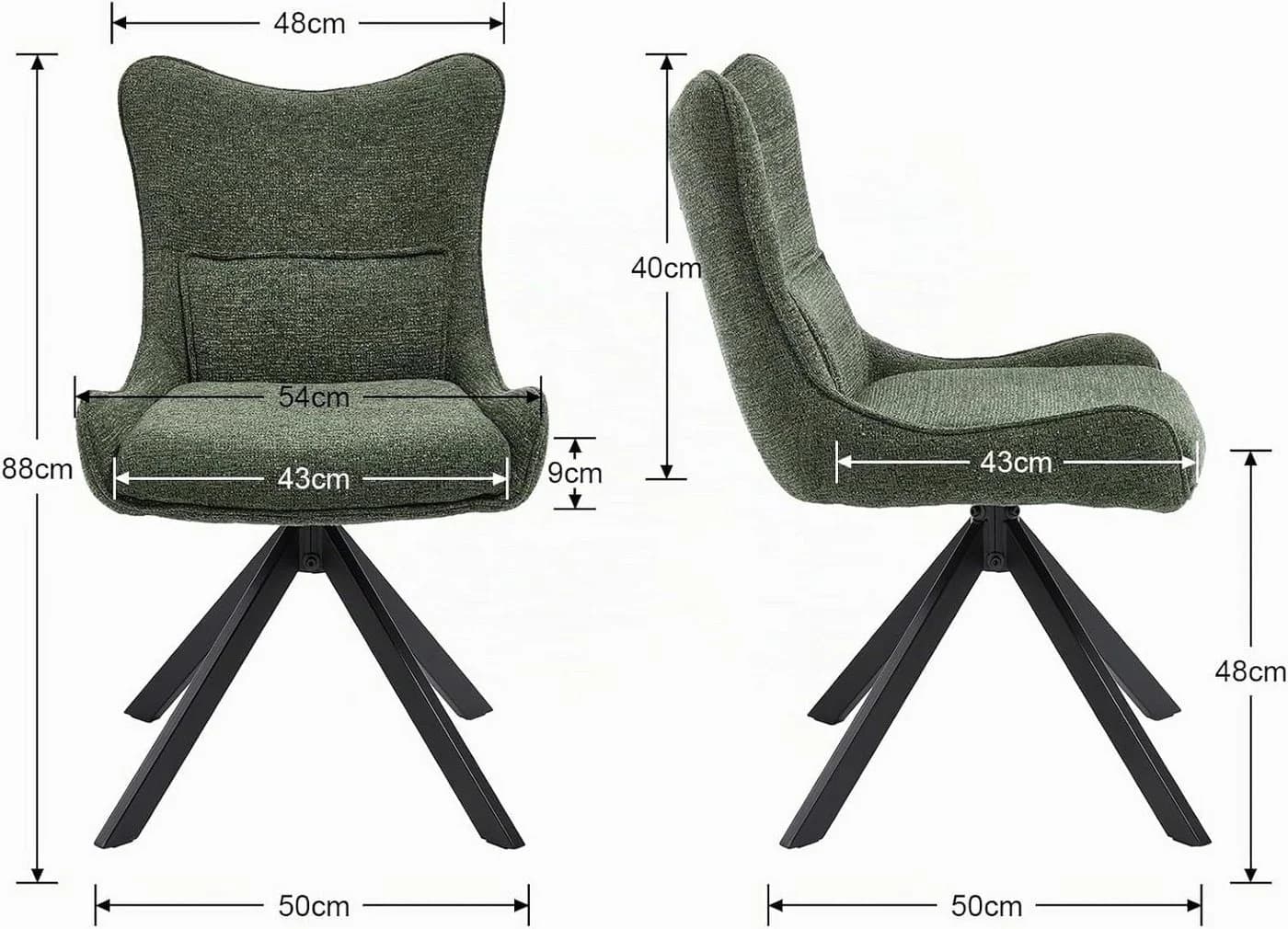 WAHSON OFFICE CHAIRS Esszimmerstuhl 360°Drehbar Chenille Grün Metallbeine