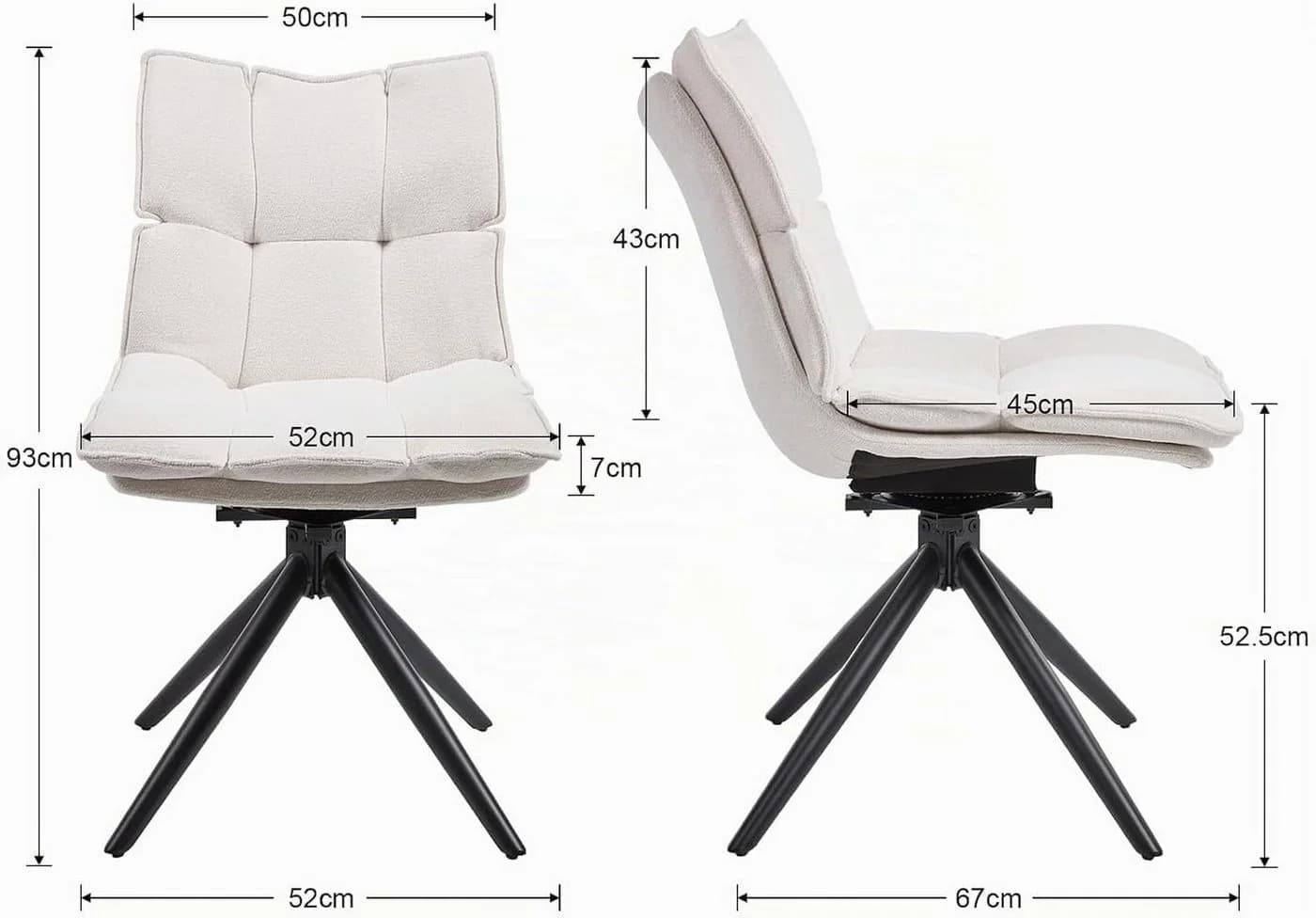 WAHSON OFFICE CHAIRS Esszimmerstuhl 2er Set Beige 360° Drehstuhl