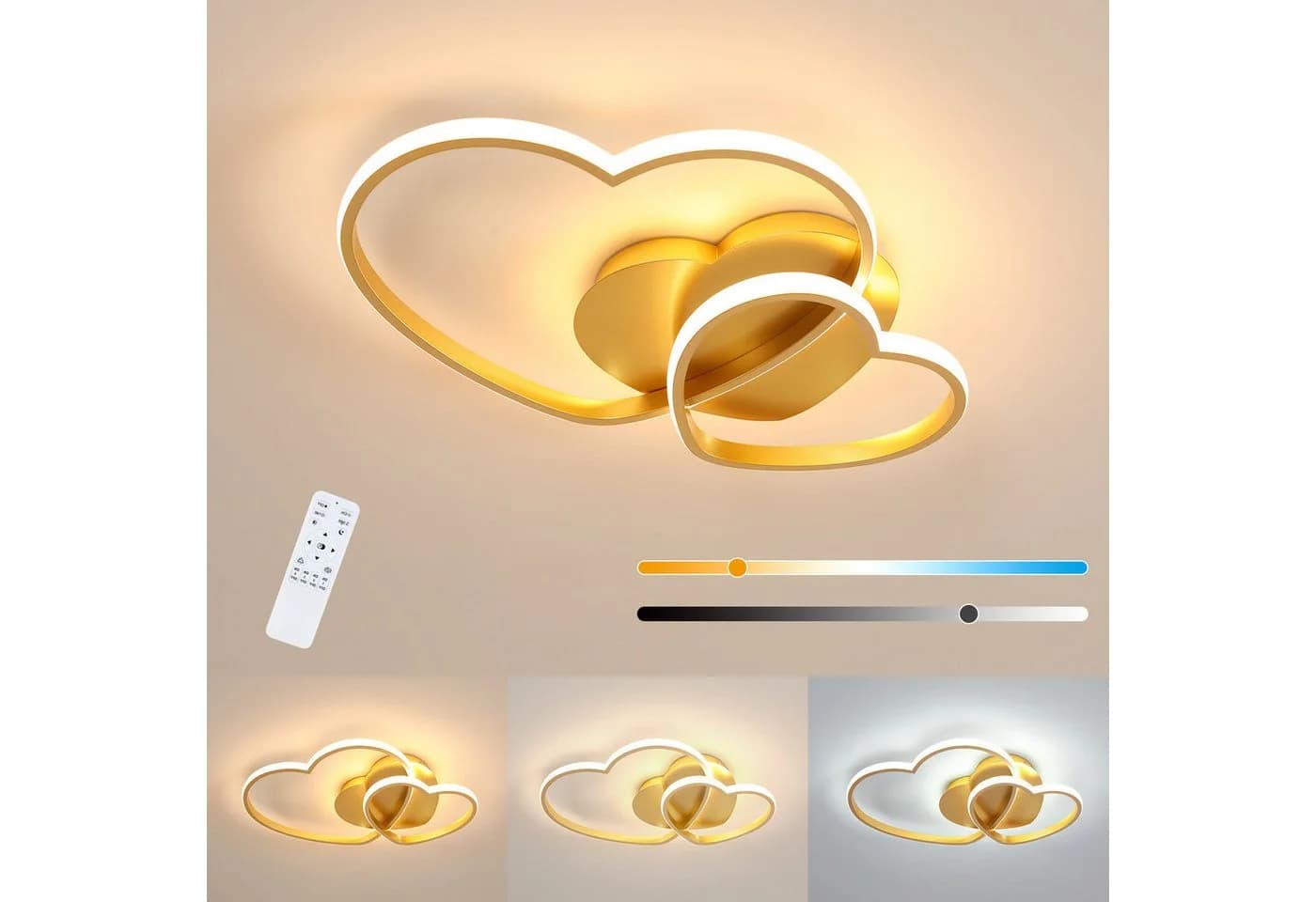 Riserva LED Deckenleuchte Herz Gold 39W dimmbar mit Fernbedienung