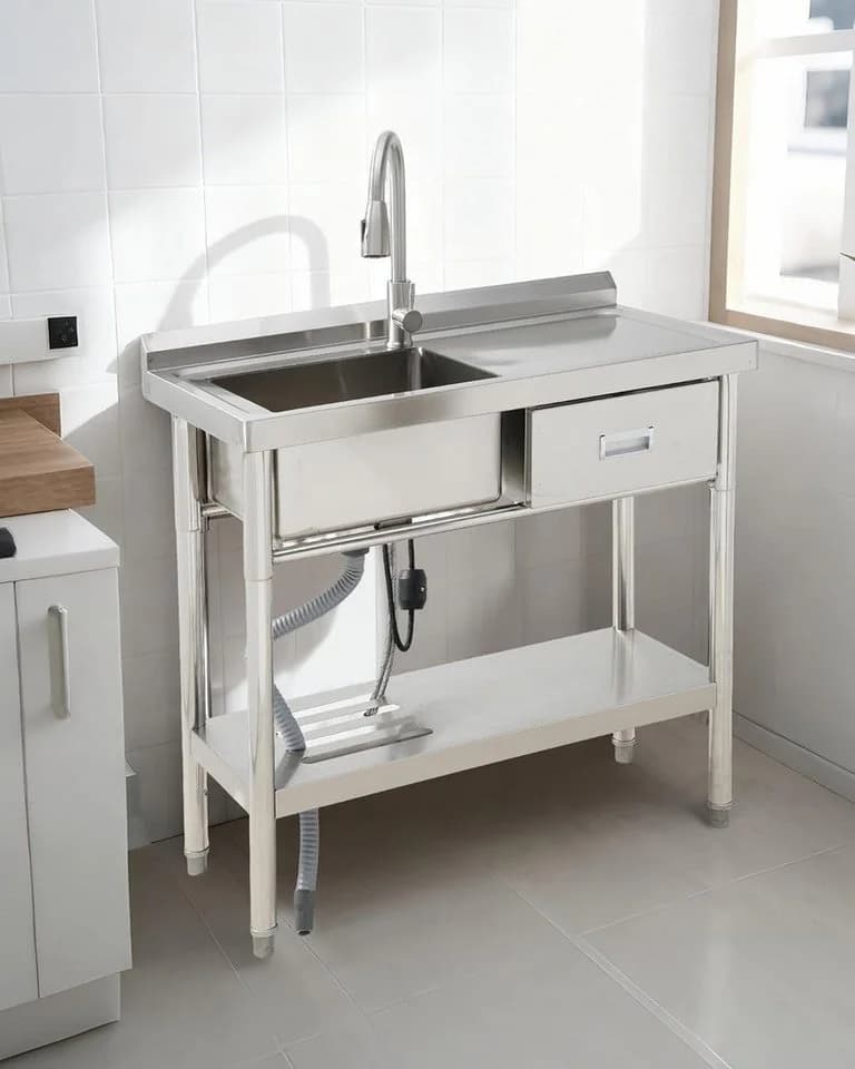 GarveeMore Edelstahl-Spülenblock mit Schublade & ausziehbarer Brause