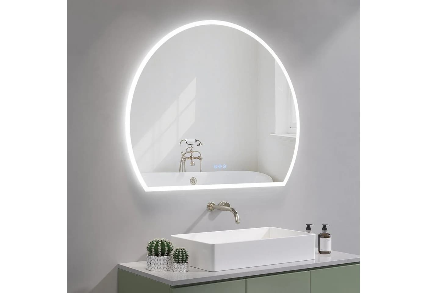 AQUALAVOS Badspiegel LED Halbrund 100x80cm Touch Beleuchtung