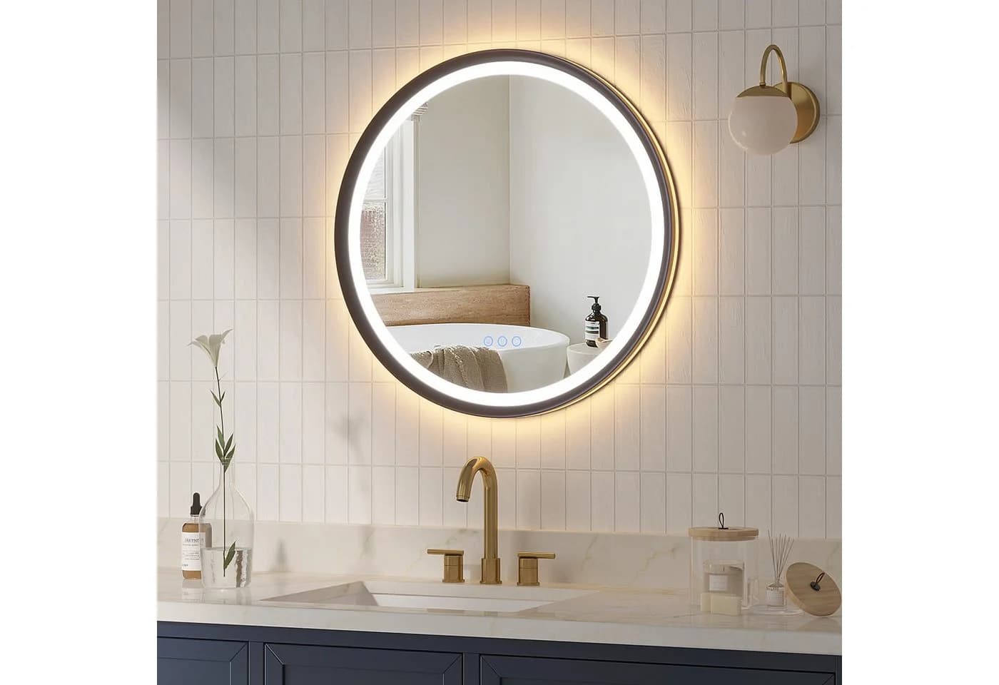 AQUALAVOS Badspiegel mit LED-Beleuchtung mattschwarz Aluminiumrahmen