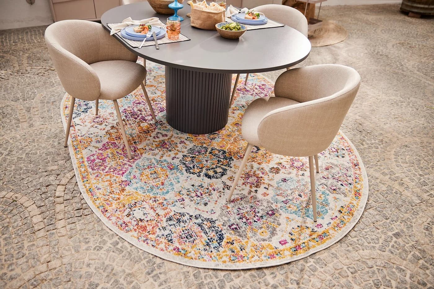Livabliss Teppich CUZCO Oval 11 mm Vintage Orientteppich Kurzflor Boho Wohnzimmerteppich Läufer
