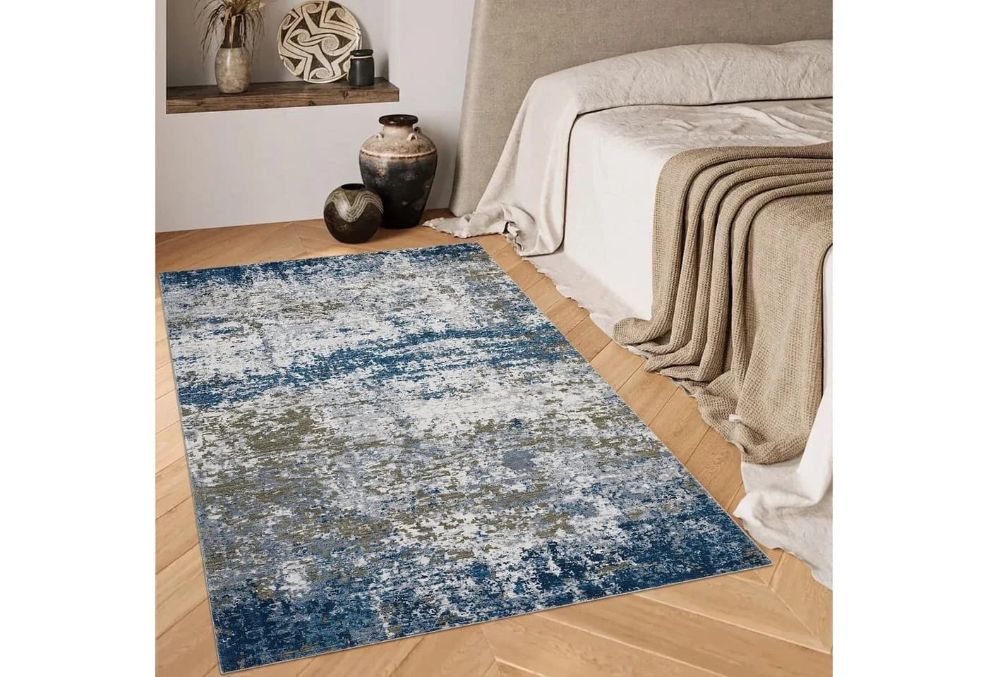 GarveeMore Teppich Abstraktes Muster Blau Vintage-Optik