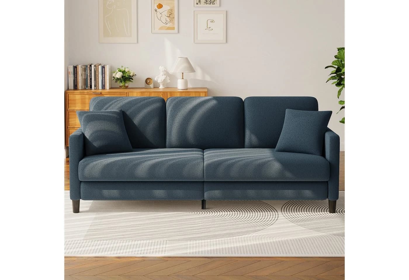 ToteBox 3-Sitzer Teddy Fleece Werkzeugfreier Aufbau Sofa Blau/Grau