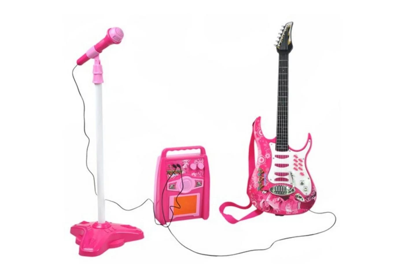 KRUZZEL Spiel-Gitarre Kinder E-Gitarre Set Rosa mit Verstärker