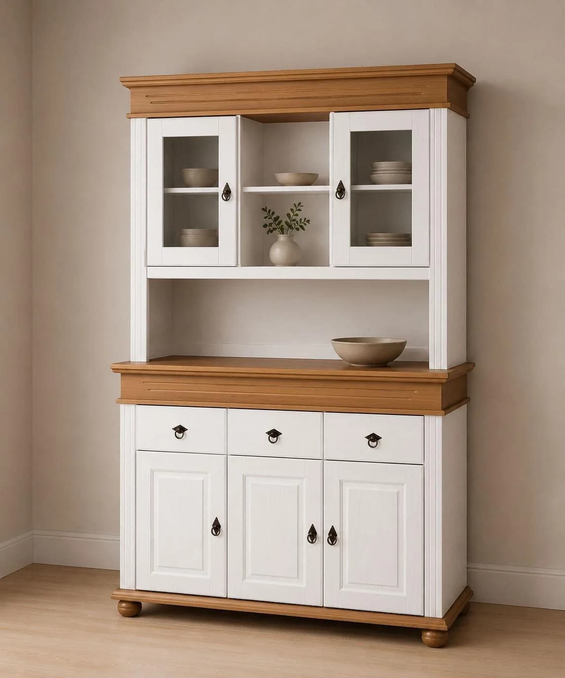 INTER LINK Buffet Halmaro Massivholz Kiefer Weiß/Braun mit Soft-Close