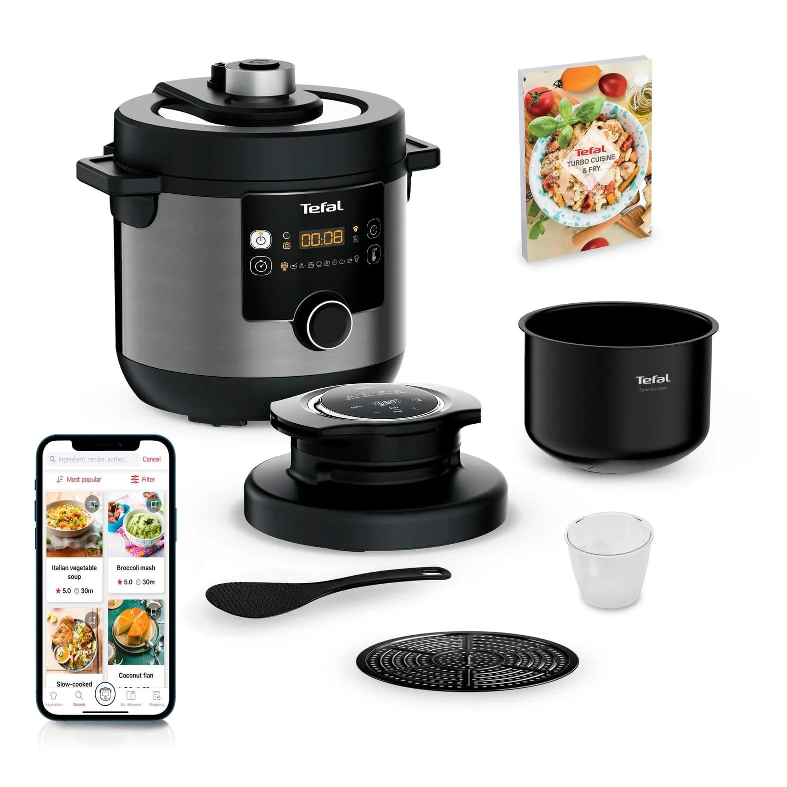 TEFAL Turbo Cuisine & Fry Multikocher mit Extra Crisp-Deckel, 15 Programme, Schwarz