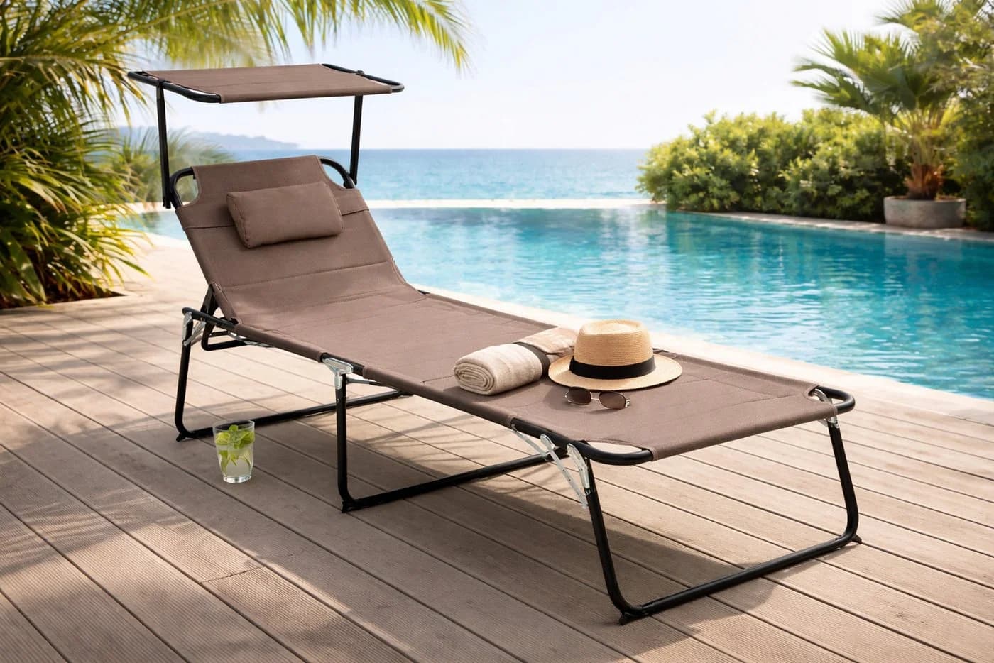 Linder Exclusiv Gartenliege XXL mit Sonnendach klappbar