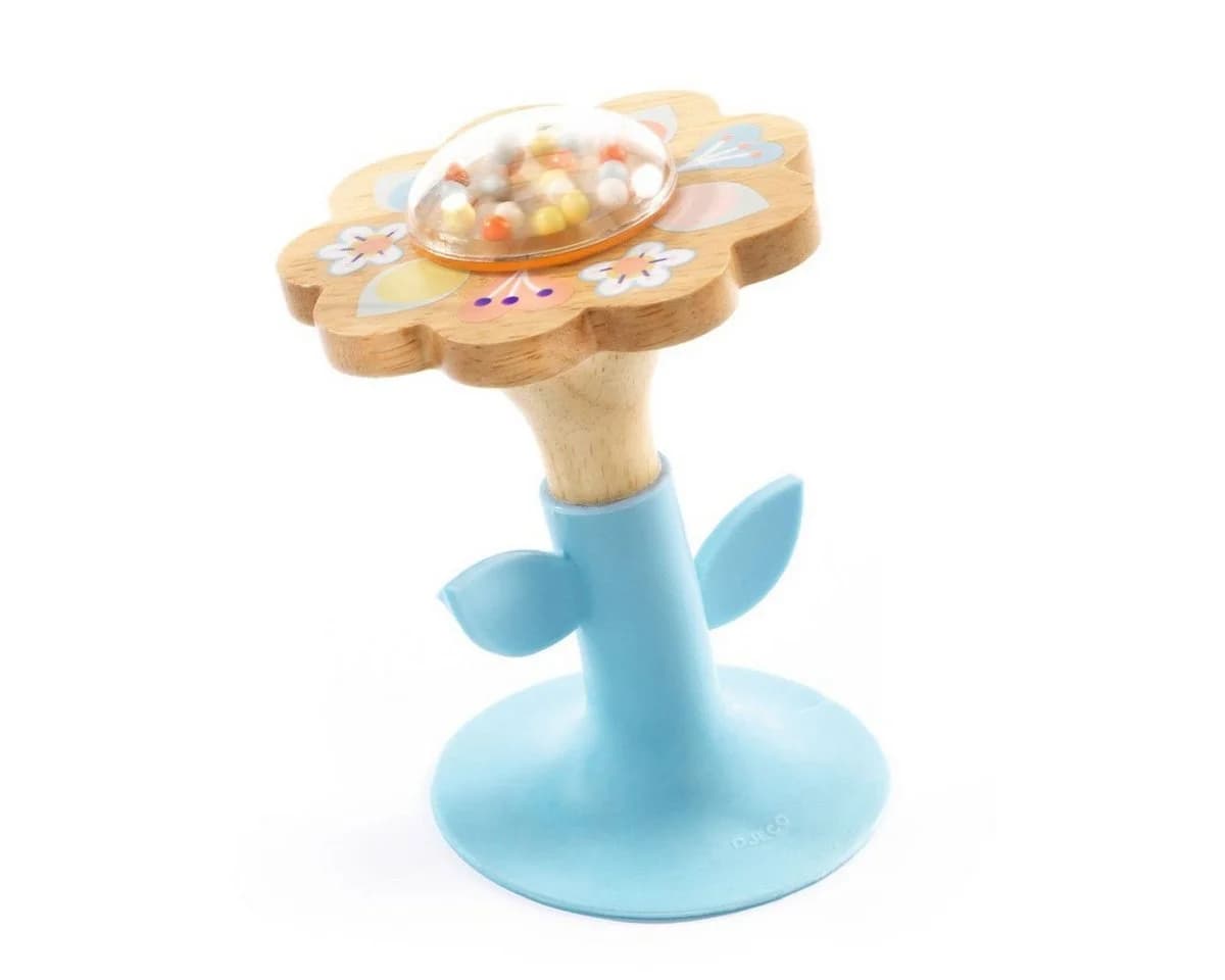 DJECO Baby Swipi Saugrassel Blume Holz Rassel für Babys ab 3 Monaten