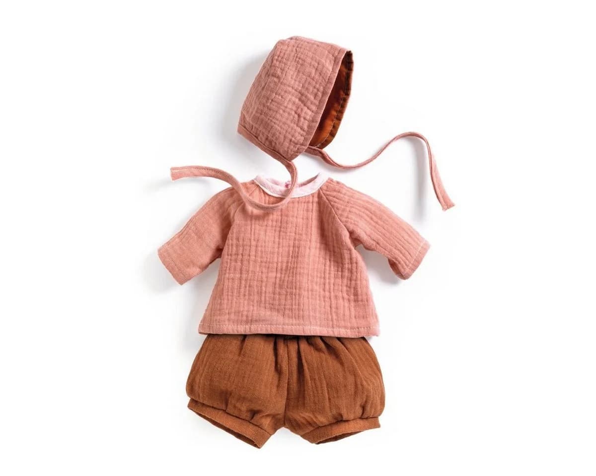 DJECO Puppenkleidung POMEA 3-teilig Baumwolle Rosa