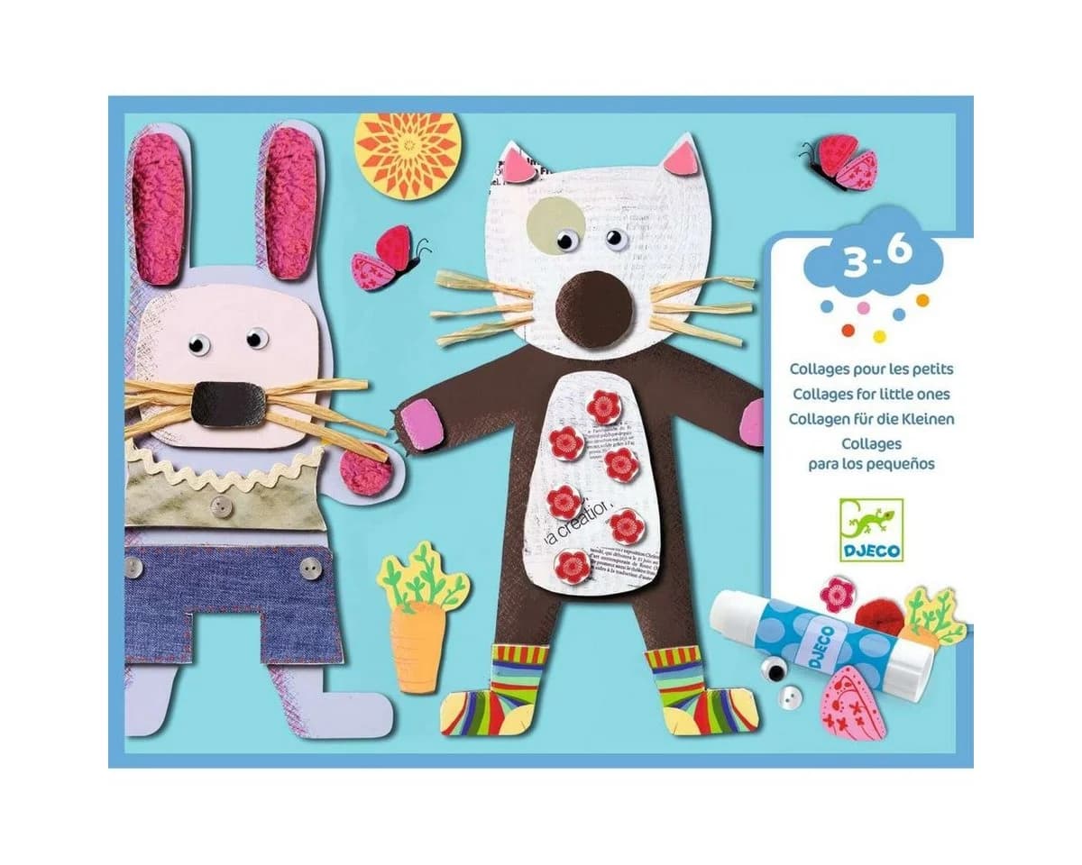 DJECO Kreativset Collage Bärchen & Freunde für Kinder ab 3 Jahren