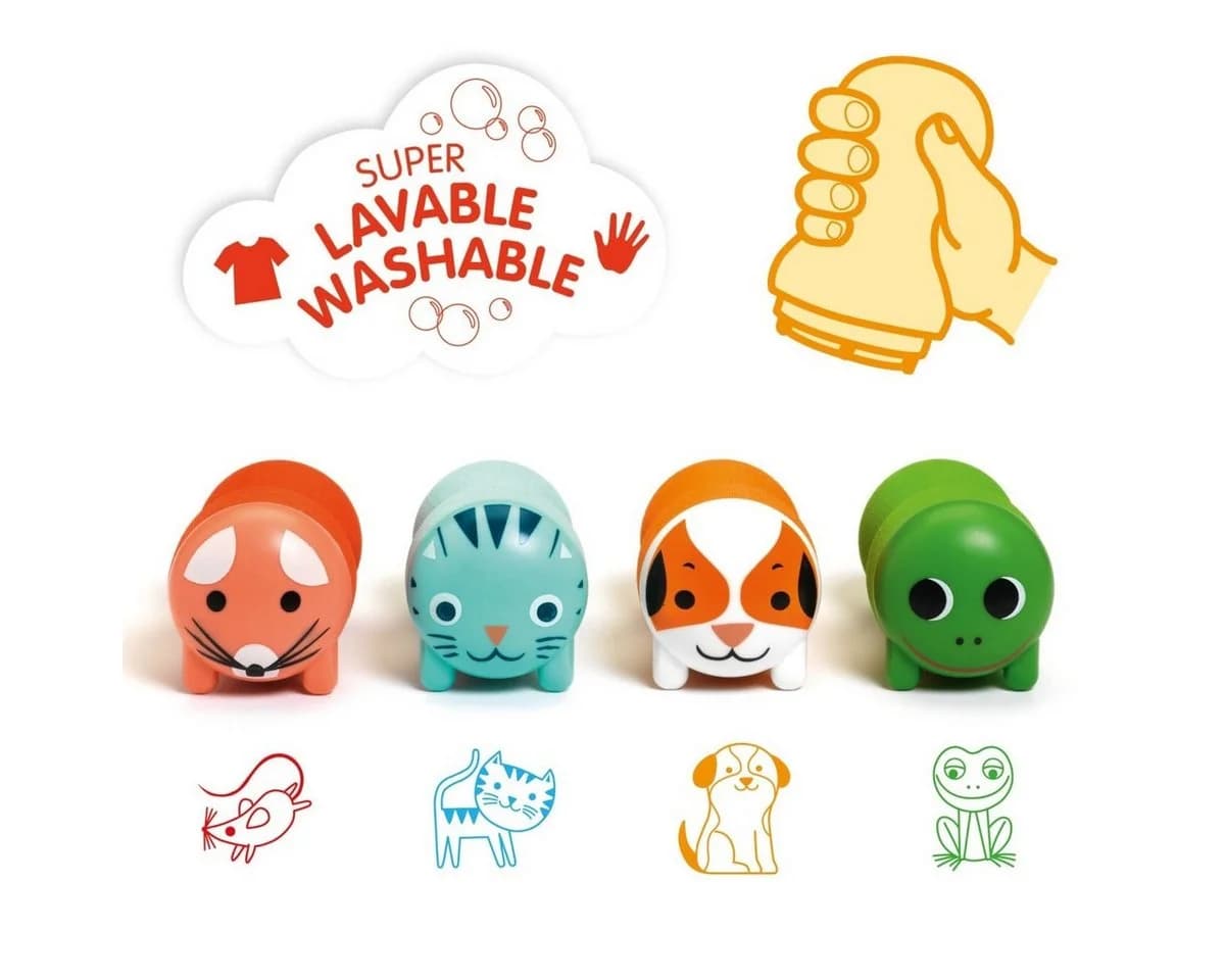 DJECO Stempel Set 4 Stück Selbstfärbend Ergonomisch Gartenmotive