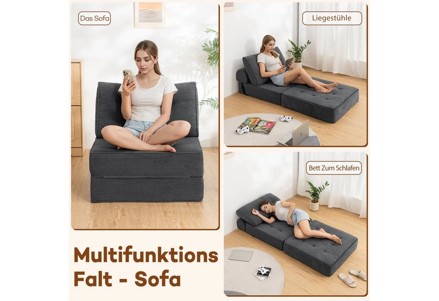 MECO Schlafsofa Klappsofa Cordstoff Vollschaum-Polsterung