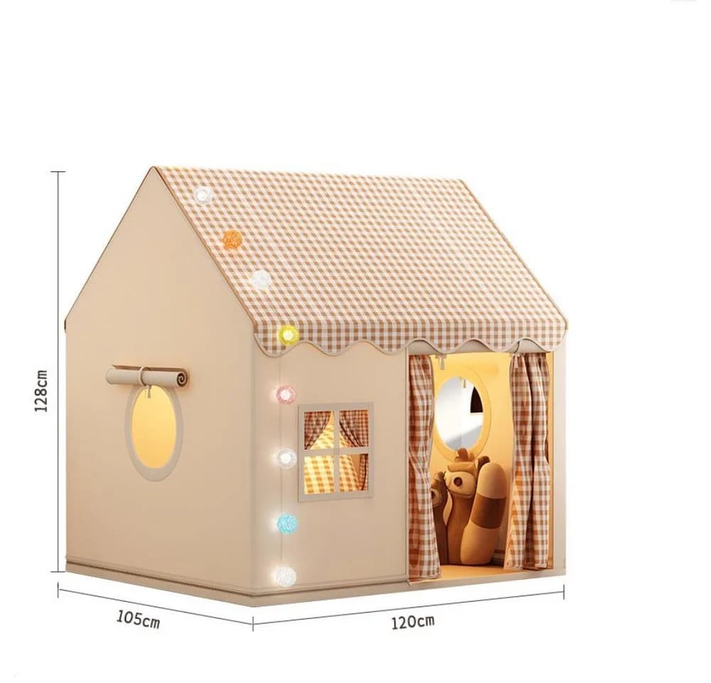 CAVEEN Spielzelt Kinder Spielhaus-Zelt mit LED-Lichterkette Beige