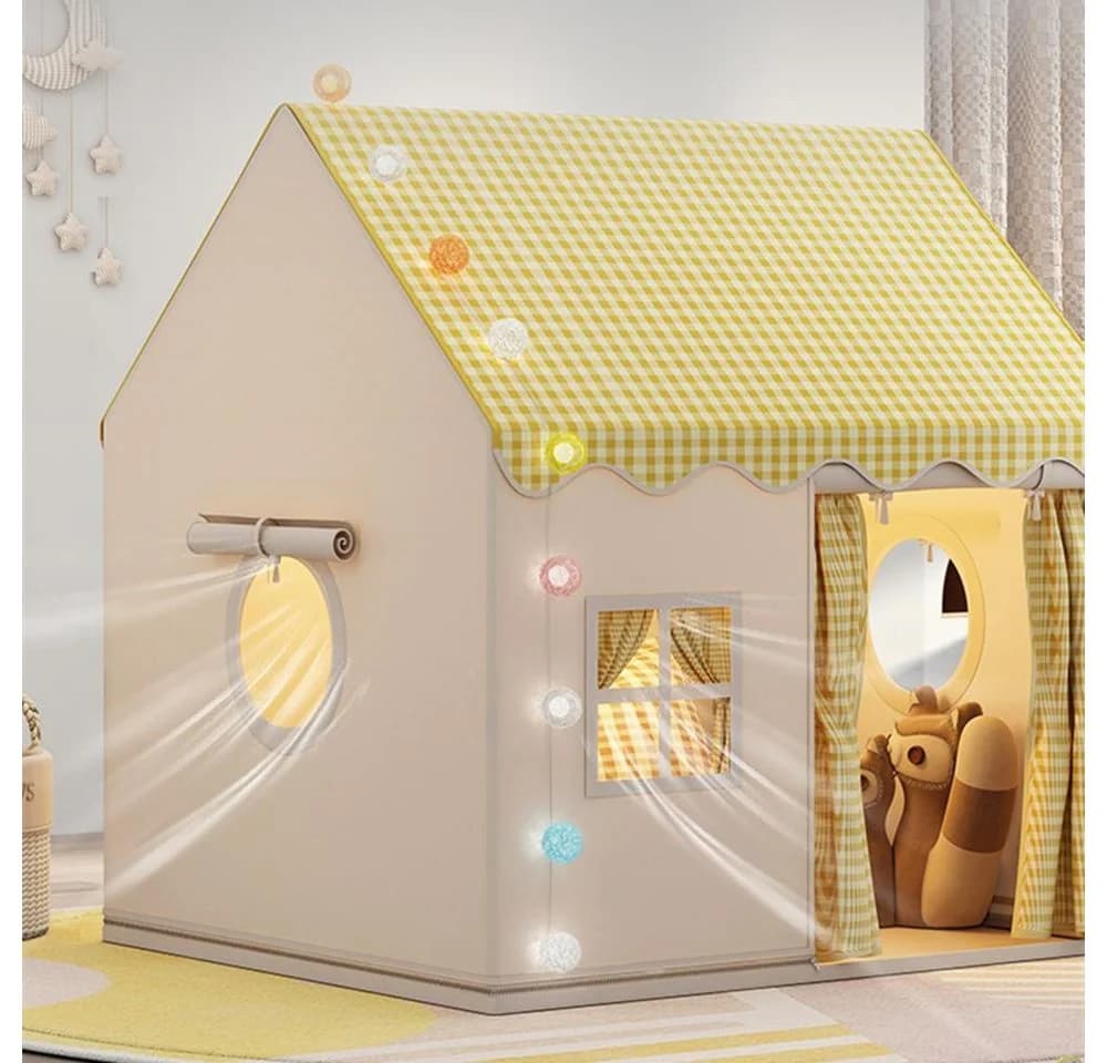CAVEEN Kinderzelt mit LED-Lichterkette und Matte