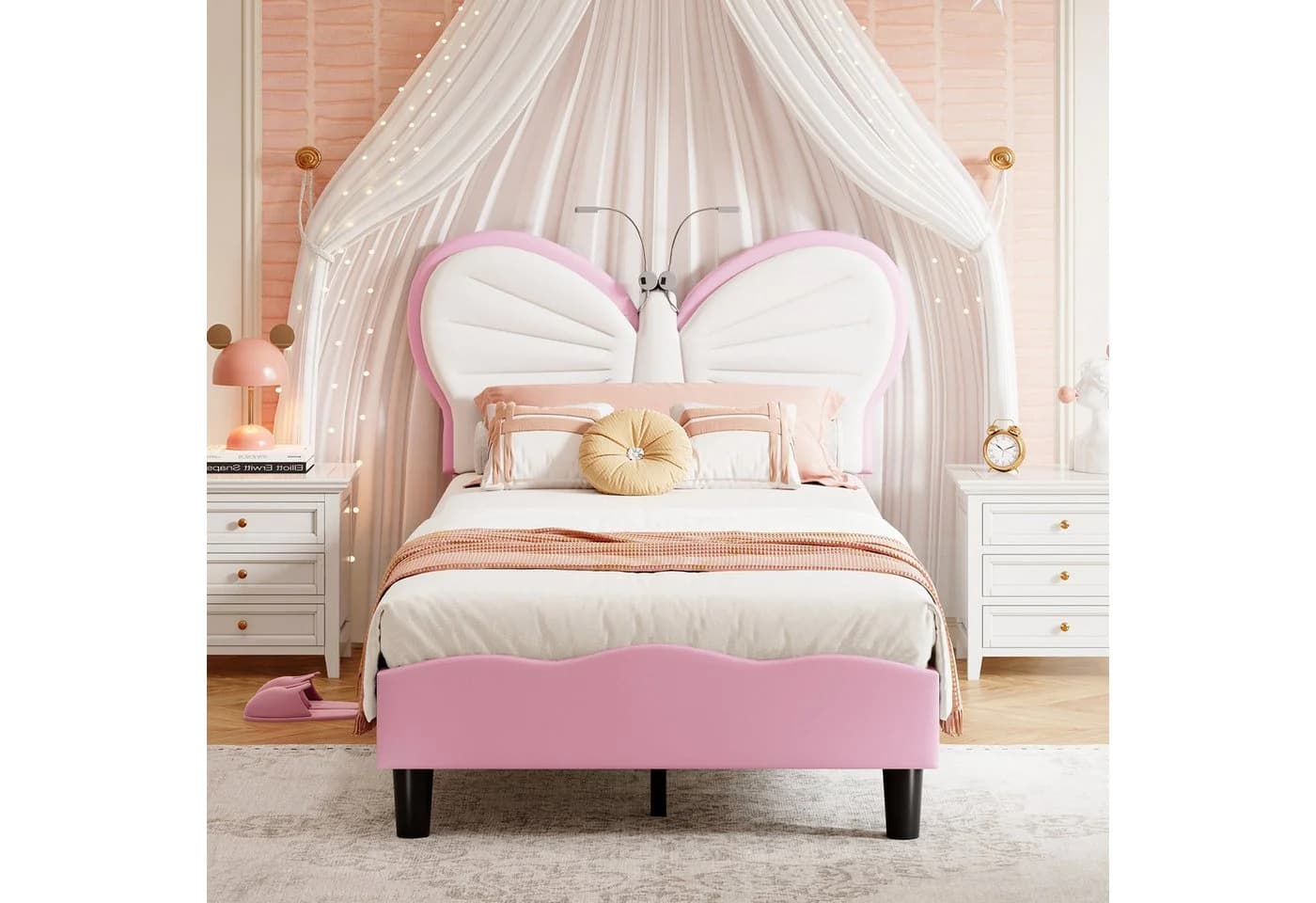 FUROKOY Polsterbett Kinderbett Jugendbett Rosa Weiß