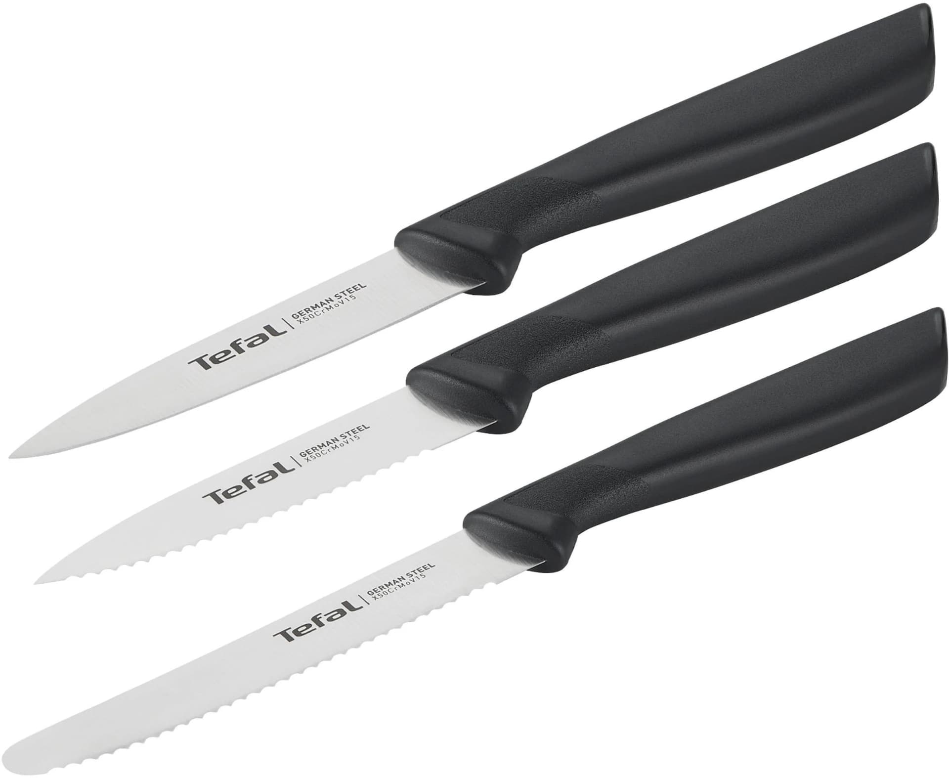 Tefal Colorfood Küchenmesser-Set 3-tlg. Schwarz Edelstahl Kunststoff