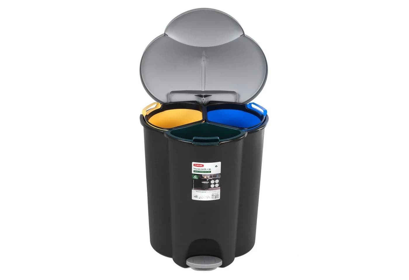 Curver Trio Mülltrennsystem 40L Treteimer mit 3 Fächern
