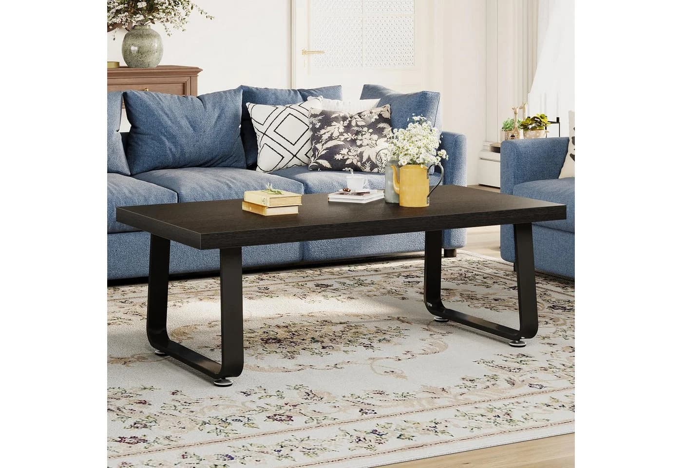 mukuhi Couchtisch Schwarz Industrial Holz Metall Sofatisch Wohnzimmer Tisch