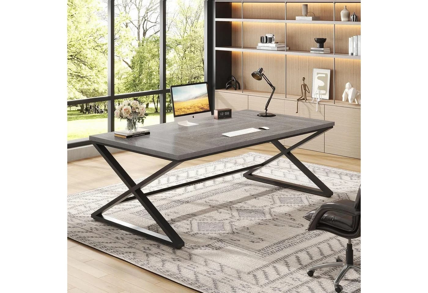 mukuhi Schreibtisch 140x60 cm Metallgestell Grau Holzoptik