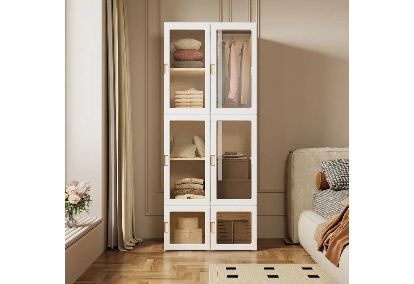 PXloue Kleiderschrank Hochschränke Garderobe Faltbares Design 10 Fächer 6 Türen Mehrzweckschrank