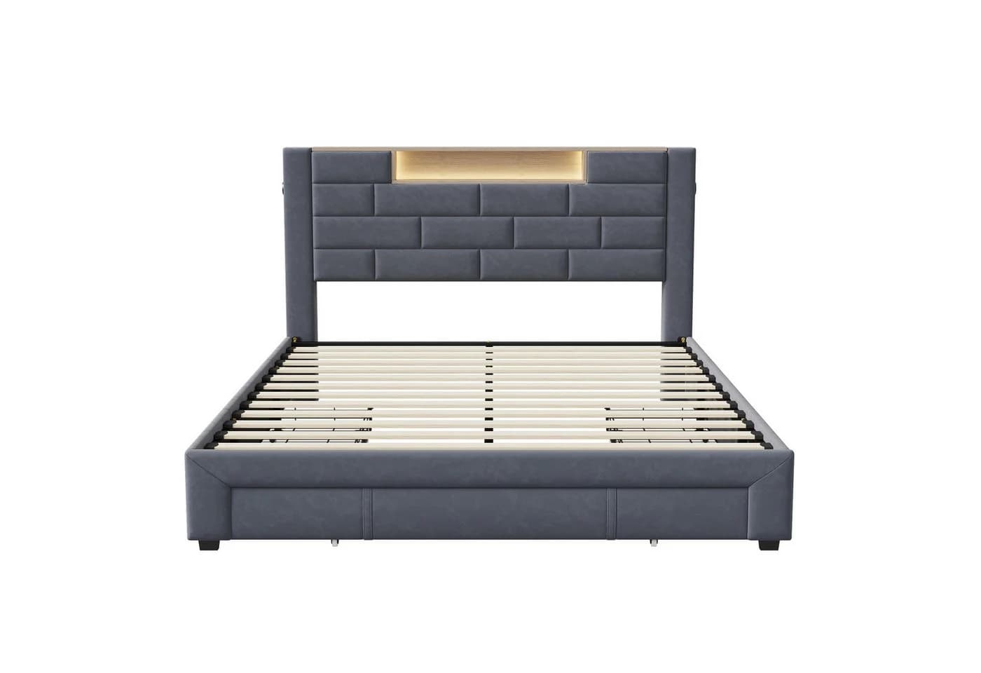 Furnishings Home LED Polsterbett Doppelbett 160x200 cm Grau