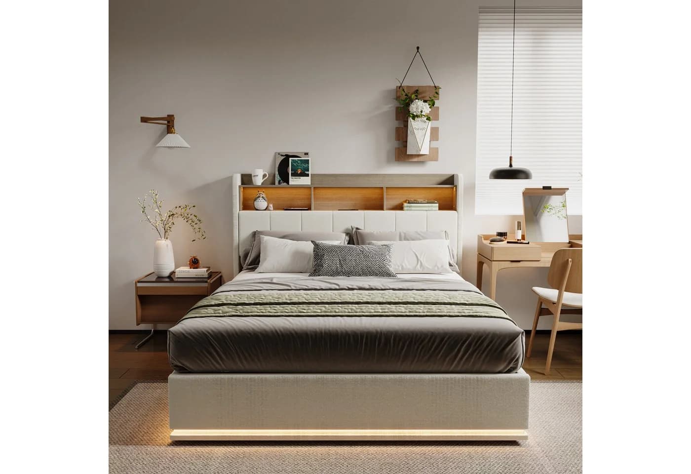 PXloue Polsterbett mit Stauraum und LED-Beleuchtung